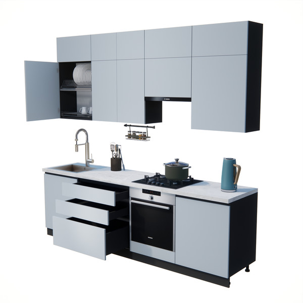 Изображение товара Кухонный гарнитур ВерсоМебель Эко Премиум 2.6 (сумеречный голубой/ст. мрамор лацио)