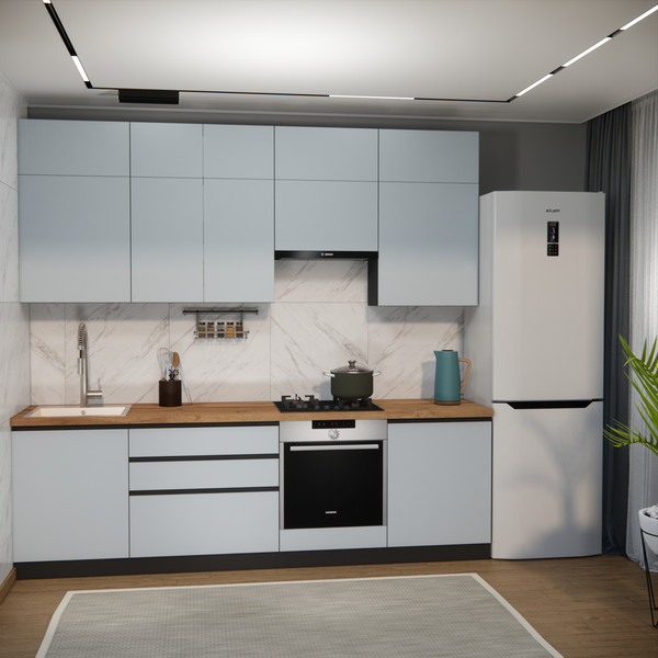 Изображение товара Кухонный гарнитур ВерсоМебель Эко Премиум 2.6 (сумеречный голубой/ст. дуб вотан)