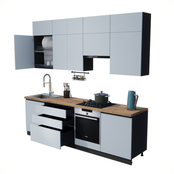 Изображение товара Кухонный гарнитур ВерсоМебель Эко Премиум 2.6 (сумеречный голубой/ст. дуб вотан)