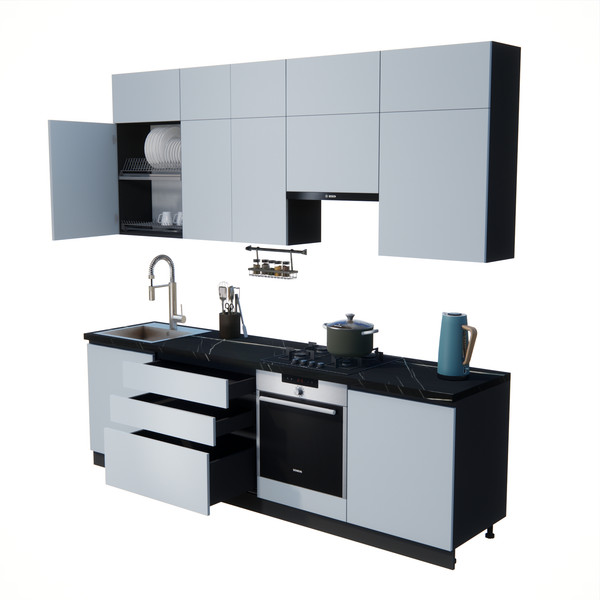 Изображение товара Кухонный гарнитур ВерсоМебель Эко Премиум 2.6 (сумеречный голубой/ст. тунис)