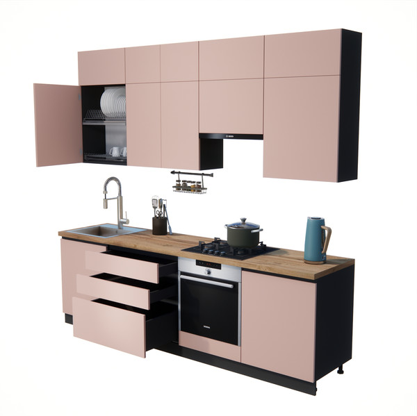 Изображение товара Кухонный гарнитур ВерсоМебель Эко Премиум 2.6 (пудровый/ст. дуб вотан)