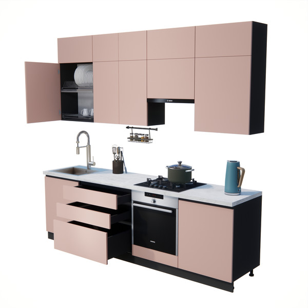 Изображение товара Кухонный гарнитур ВерсоМебель Эко Премиум 2.6 (пудровый/ст. мрамор лацио)