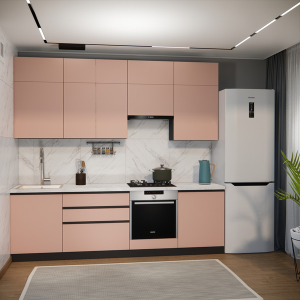 Изображение товара Кухонный гарнитур ВерсоМебель Эко Премиум 2.6 (пудровый/ст. мрамор лацио)