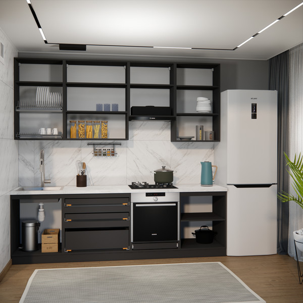 Изображение товара Кухонный гарнитур ВерсоМебель Эко Премиум 2.6 (кашемир/ст. мрамор лацио)