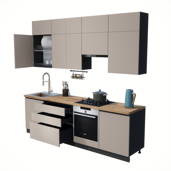 Изображение товара Кухонный гарнитур ВерсоМебель Эко Премиум 2.6 (глиняный серый/ст. дуб вотан)