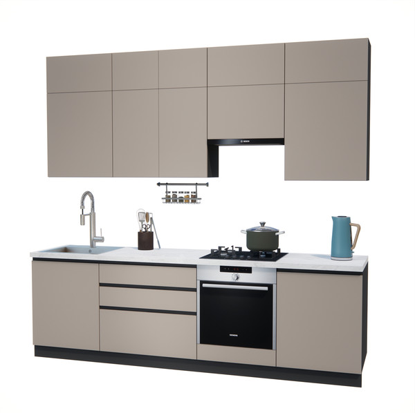 Изображение товара Кухонный гарнитур ВерсоМебель Эко Премиум 2.6 (глиняный серый/ст. мрамор лацио)