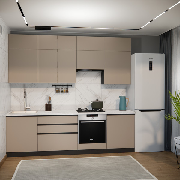 Изображение товара Кухонный гарнитур ВерсоМебель Эко Премиум 2.6 (глиняный серый/ст. мрамор лацио)