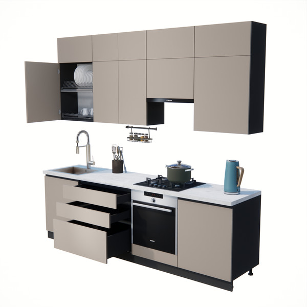 Изображение товара Кухонный гарнитур ВерсоМебель Эко Премиум 2.6 (глиняный серый/ст. мрамор лацио)