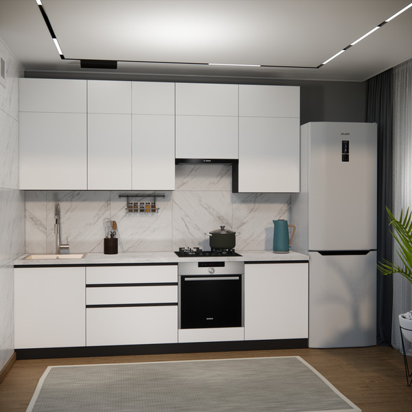 Изображение товара Кухонный гарнитур ВерсоМебель Эко Премиум 2.6 (белый фасадный/ст. мрамор лацио)