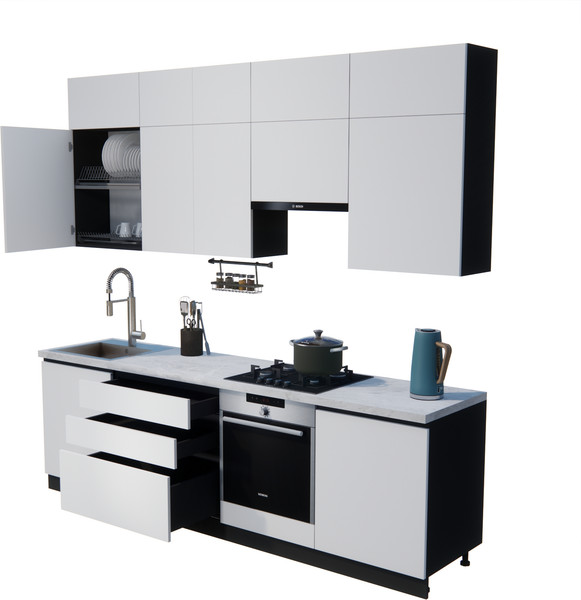 Изображение товара Кухонный гарнитур ВерсоМебель Эко Премиум 2.6 (белый фасадный/ст. мрамор лацио)