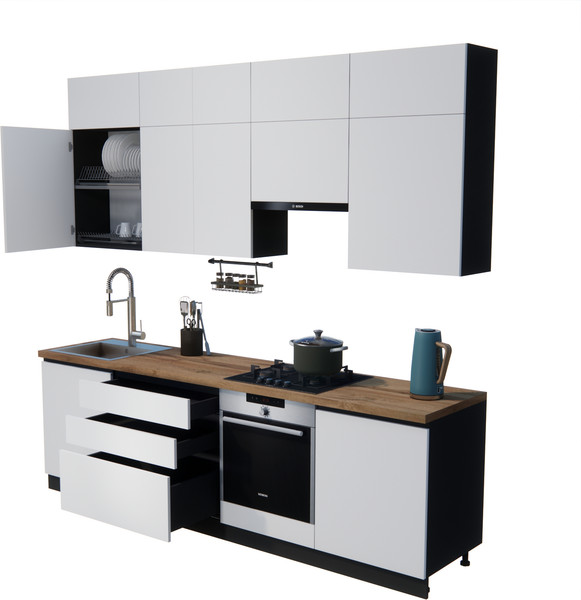 Изображение товара Кухонный гарнитур ВерсоМебель Эко Премиум 2.6 (белый фасадный/ст. дуб вотан)