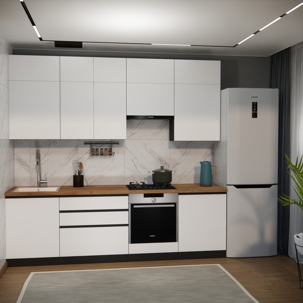 Изображение товара Кухонный гарнитур ВерсоМебель Эко Премиум 2.6 (белый фасадный/ст. дуб вотан)