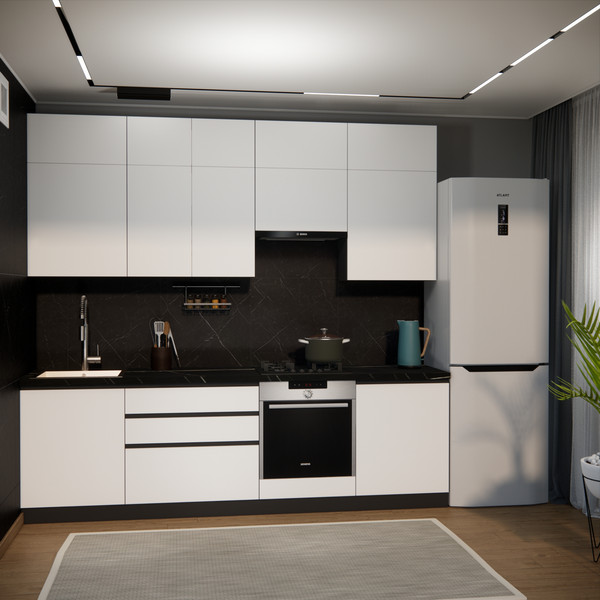 Изображение товара Кухонный гарнитур ВерсоМебель Эко Премиум 2.6 (белый фасадный/ст. тунис)