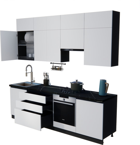 Изображение товара Кухонный гарнитур ВерсоМебель Эко Премиум 2.6 (белый фасадный/ст. тунис)