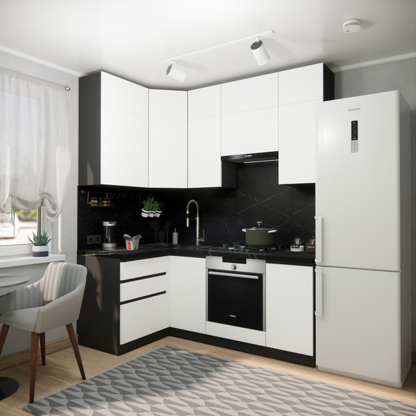 Изображение товара Кухонный гарнитур ВерсоМебель Эко Премиум 1.2x2.0 левая (белый фасадный/ст. тунис)