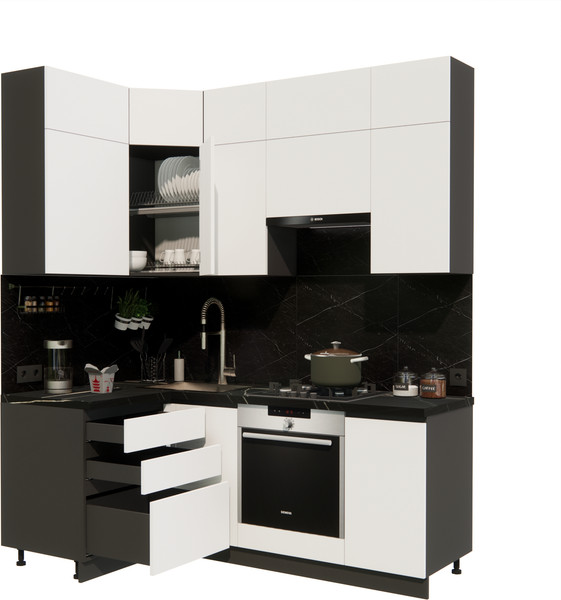 Изображение товара Кухонный гарнитур ВерсоМебель Эко Премиум 1.2x2.0 левая (белый фасадный/ст. тунис)