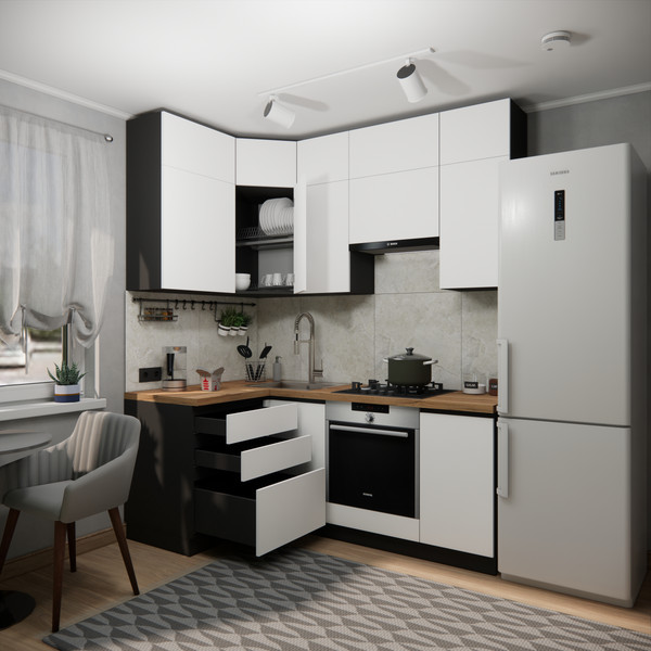 Изображение товара Кухонный гарнитур ВерсоМебель Эко Премиум 1.2x2.0 левая (белый фасадный/ст. дуб вотан)