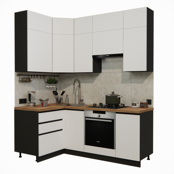 Изображение товара Кухонный гарнитур ВерсоМебель Эко Премиум 1.2x2.0 левая (белый фасадный/ст. дуб вотан)