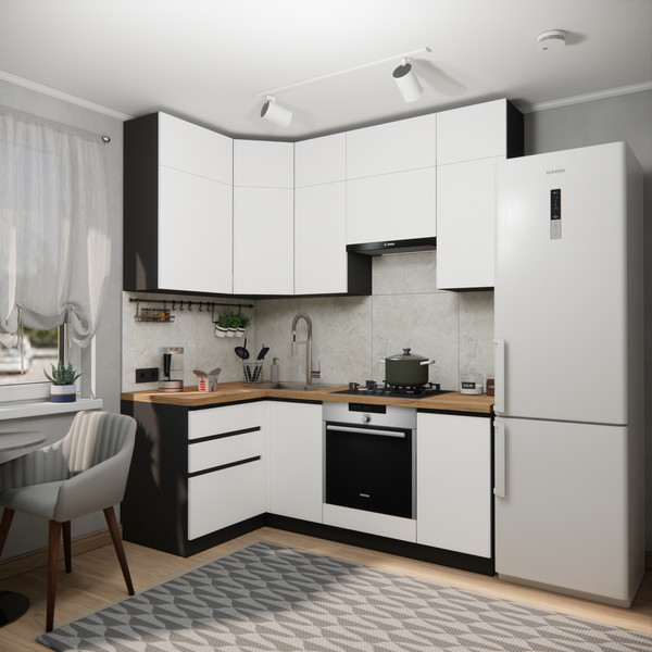 Изображение товара Кухонный гарнитур ВерсоМебель Эко Премиум 1.2x2.0 левая (белый фасадный/ст. дуб вотан)