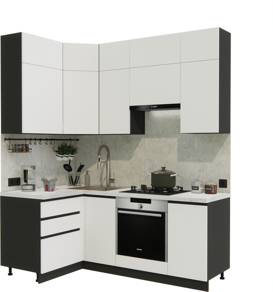 Изображение товара Кухонный гарнитур ВерсоМебель Эко Премиум 1.2x2.0 левая (белый фасадный/ст. мрамор лацио)