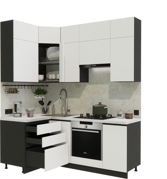 Изображение товара Кухонный гарнитур ВерсоМебель Эко Премиум 1.2x2.0 левая (белый фасадный/ст. мрамор лацио)