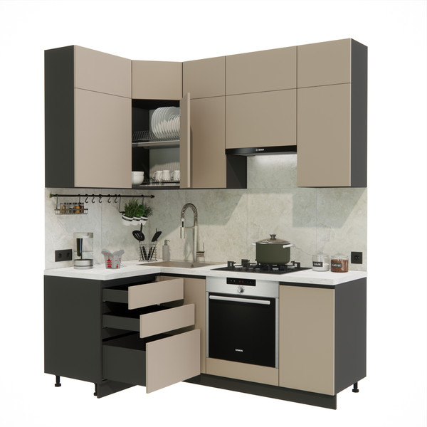 Изображение товара Кухонный гарнитур ВерсоМебель Эко Премиум 1.2x2.0 левая (глиняный серый/ст. мрамор лацио)