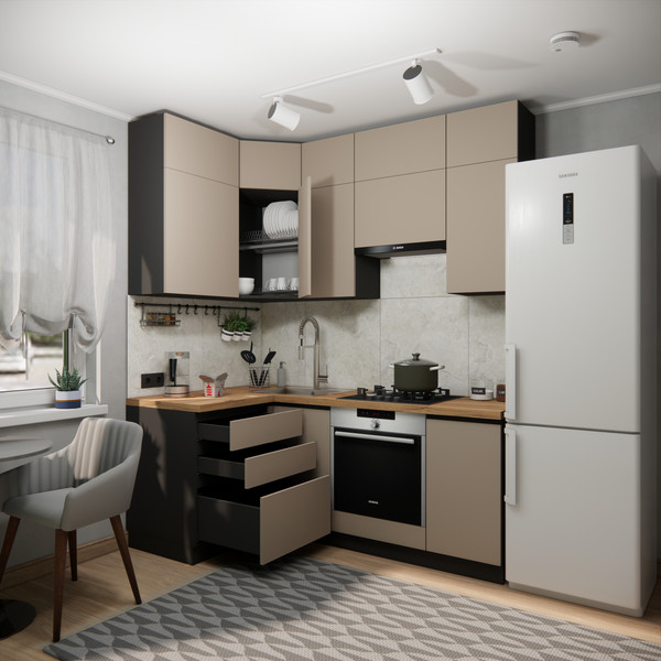 Изображение товара Кухонный гарнитур ВерсоМебель Эко Премиум 1.2x2.0 левая (глиняный серый/ст. дуб вотан)