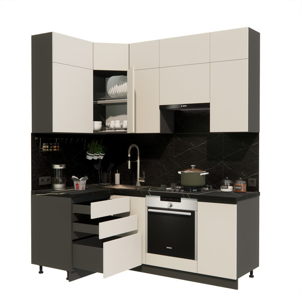 Изображение товара Кухонный гарнитур ВерсоМебель Эко Премиум 1.2x2.0 левая (кашемир/ст. тунис)