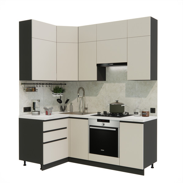 Изображение товара Кухонный гарнитур ВерсоМебель Эко Премиум 1.2x2.0 левая (кашемир/ст. мрамор лацио)