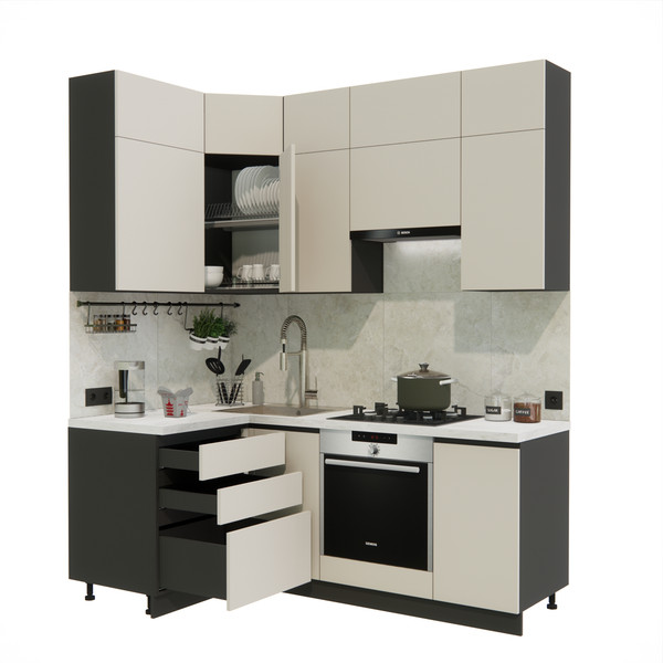 Изображение товара Кухонный гарнитур ВерсоМебель Эко Премиум 1.2x2.0 левая (кашемир/ст. мрамор лацио)