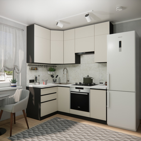 Изображение товара Кухонный гарнитур ВерсоМебель Эко Премиум 1.2x2.0 левая (кашемир/ст. мрамор лацио)