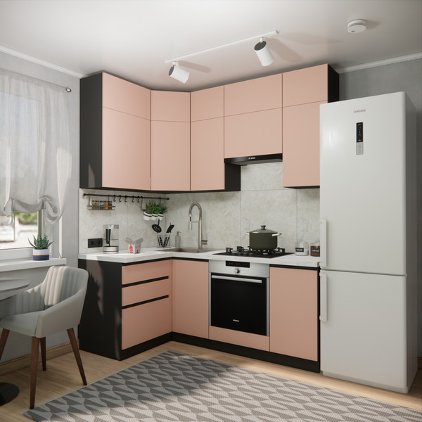 Изображение товара Кухонный гарнитур ВерсоМебель Эко Премиум 1.2x2.0 левая (пудровый/ст. мрамор лацио)