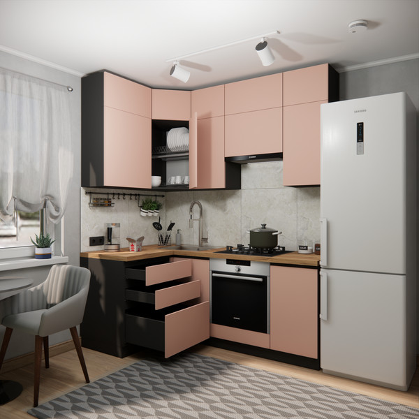 Изображение товара Кухонный гарнитур ВерсоМебель Эко Премиум 1.2x2.0 левая (пудровый/ст. дуб вотан)