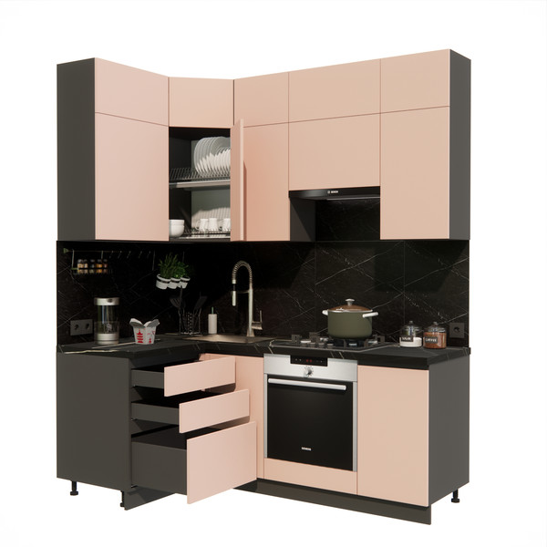 Изображение товара Кухонный гарнитур ВерсоМебель Эко Премиум 1.2x2.0 левая (пудровый/ст. тунис)