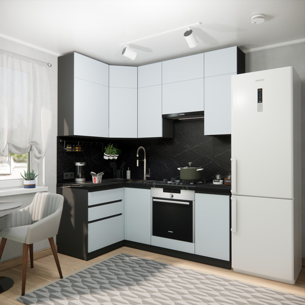 Изображение товара Кухонный гарнитур ВерсоМебель Эко Премиум 1.2x2.0 левая (сумеречный голубой/ст. тунис)