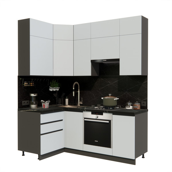 Изображение товара Кухонный гарнитур ВерсоМебель Эко Премиум 1.2x2.0 левая (сумеречный голубой/ст. тунис)