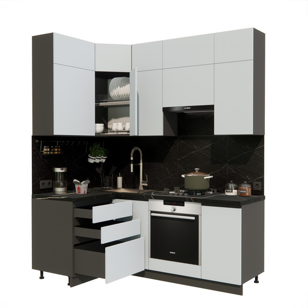 Изображение товара Кухонный гарнитур ВерсоМебель Эко Премиум 1.2x2.0 левая (сумеречный голубой/ст. тунис)