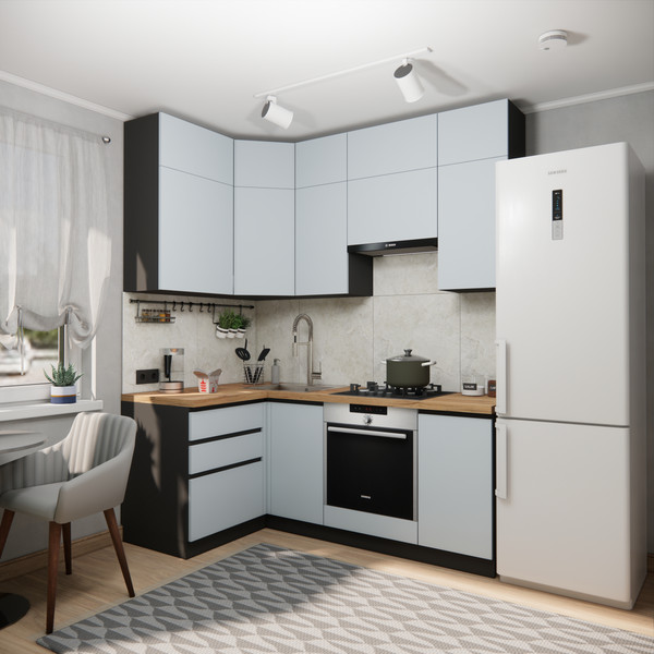 Изображение товара Кухонный гарнитур ВерсоМебель Эко Премиум 1.2x2.0 левая (сумеречный голубой/ст. дуб вотан)