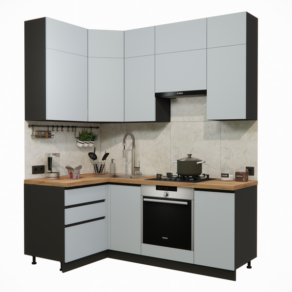 Изображение товара Кухонный гарнитур ВерсоМебель Эко Премиум 1.2x2.0 левая (сумеречный голубой/ст. дуб вотан)