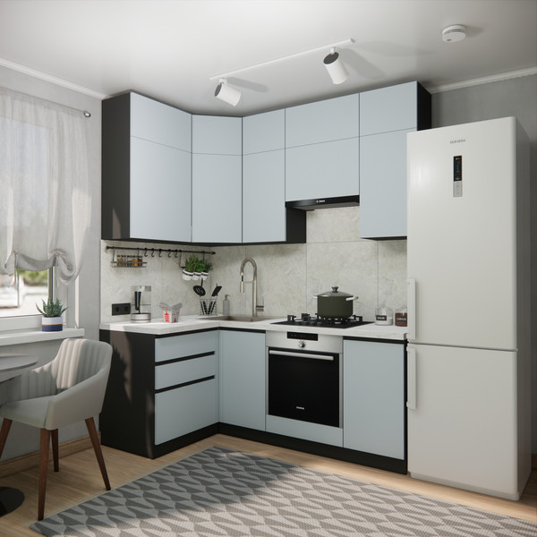 Изображение товара Кухонный гарнитур ВерсоМебель Эко Премиум 1.2x2.0 левая (сумеречный голубой/ст. мрамор лацио)