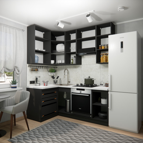 Изображение товара Кухонный гарнитур ВерсоМебель Эко Премиум 1.2x2.0 левая (сумеречный голубой/ст. мрамор лацио)