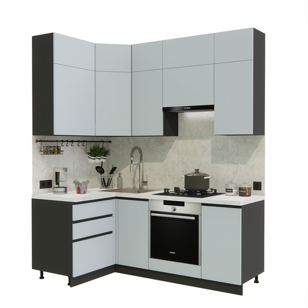 Изображение товара Кухонный гарнитур ВерсоМебель Эко Премиум 1.2x2.0 левая (сумеречный голубой/ст. мрамор лацио)