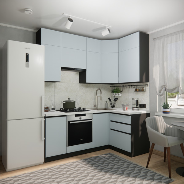 Изображение товара Кухонный гарнитур ВерсоМебель Эко Премиум 1.2x2.0 правая (сумеречный голубой/ст. мрамор лацио)