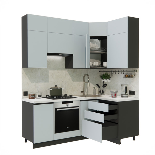 Изображение товара Кухонный гарнитур ВерсоМебель Эко Премиум 1.2x2.0 правая (сумеречный голубой/ст. мрамор лацио)