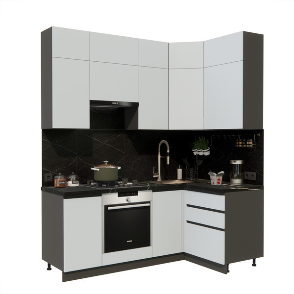 Изображение товара Кухонный гарнитур ВерсоМебель Эко Премиум 1.2x2.0 правая (сумеречный голубой/ст. тунис)