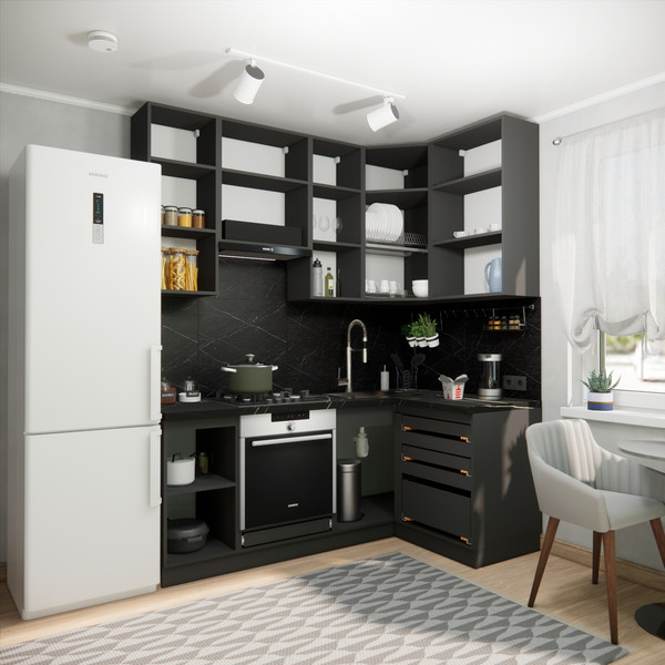 Изображение товара Кухонный гарнитур ВерсоМебель Эко Премиум 1.2x2.0 правая (сумеречный голубой/ст. тунис)