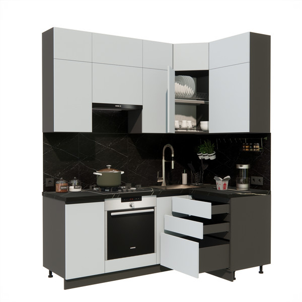 Изображение товара Кухонный гарнитур ВерсоМебель Эко Премиум 1.2x2.0 правая (сумеречный голубой/ст. тунис)