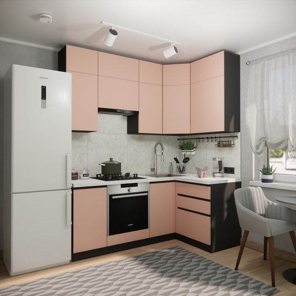 Изображение товара Кухонный гарнитур ВерсоМебель Эко Премиум 1.2x2.0 правая (пудровый/ст. мрамор лацио)