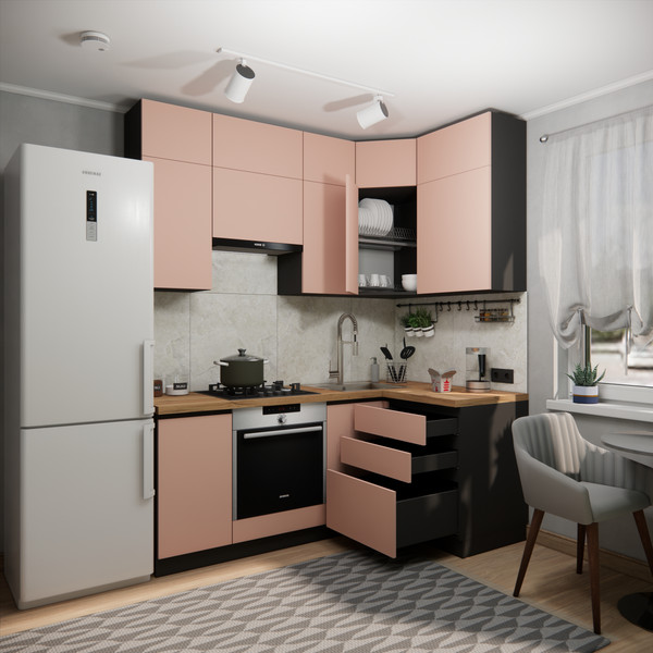 Изображение товара Кухонный гарнитур ВерсоМебель Эко Премиум 1.2x2.0 правая (пудровый/ст. дуб вотан)