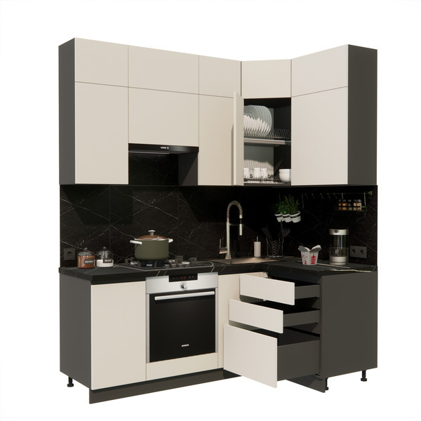 Изображение товара Кухонный гарнитур ВерсоМебель Эко Премиум 1.2x2.0 правая (кашемир/ст. тунис)